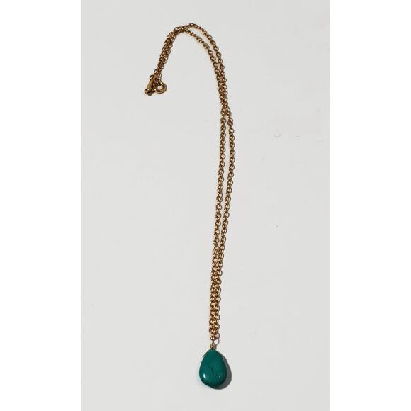 Satya Turquoise Teardrop Pendant 18k Gold Plated Necklace 16 in. - Picture 1 of 4